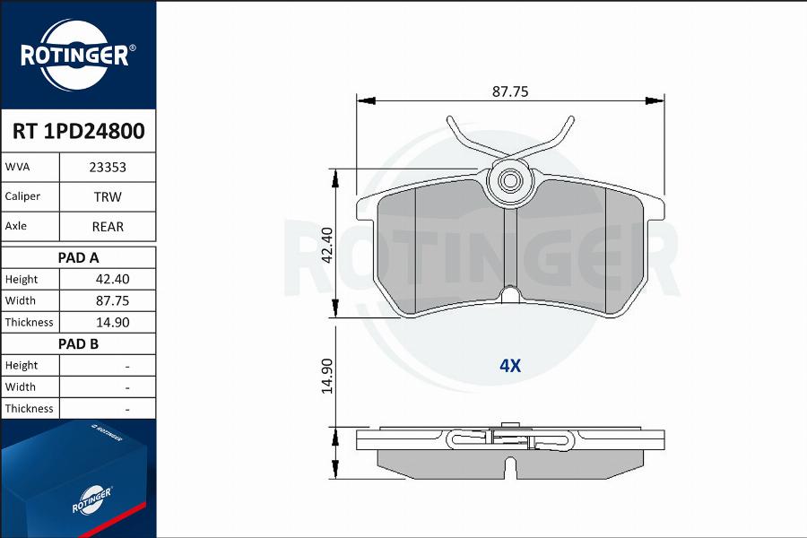 Rotinger RT 1PD24800 - Гальмівні колодки, дискові гальма autozip.com.ua