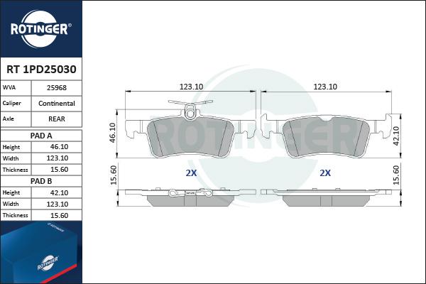 Rotinger RT 1PD25030 - Гальмівні колодки, дискові гальма autozip.com.ua