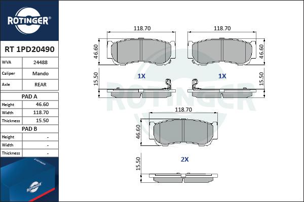 Rotinger RT 1PD20490 - Гальмівні колодки, дискові гальма autozip.com.ua