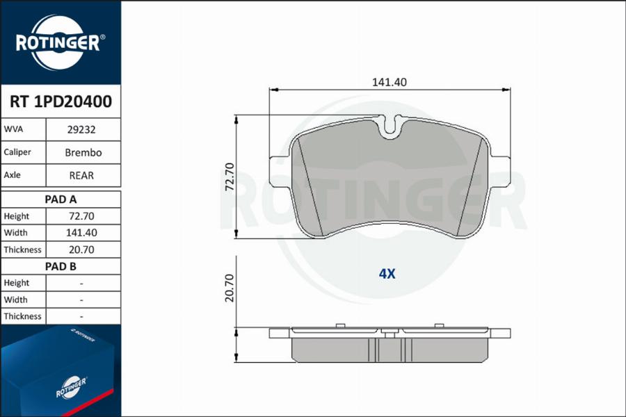 Rotinger RT 1PD20400 - Гальмівні колодки, дискові гальма autozip.com.ua