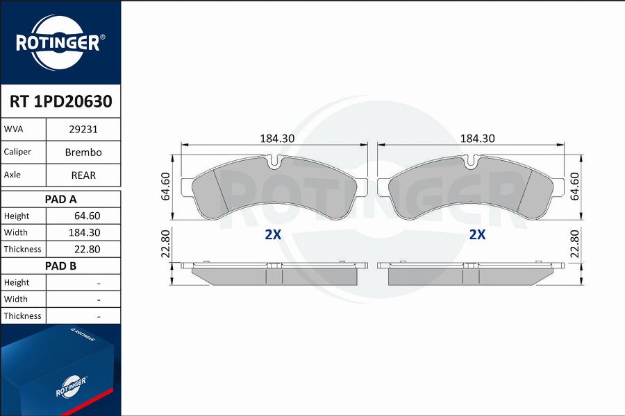 Rotinger RT 1PD20630 - Гальмівні колодки, дискові гальма autozip.com.ua