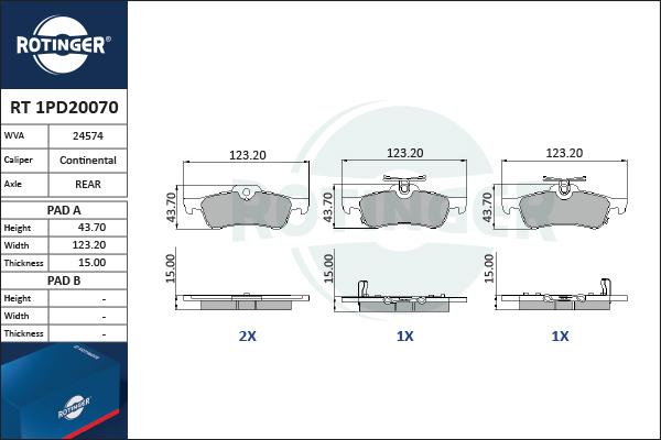 Rotinger RT 1PD20070 - Гальмівні колодки, дискові гальма autozip.com.ua