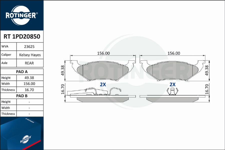 Rotinger RT 1PD20850 - Гальмівні колодки, дискові гальма autozip.com.ua