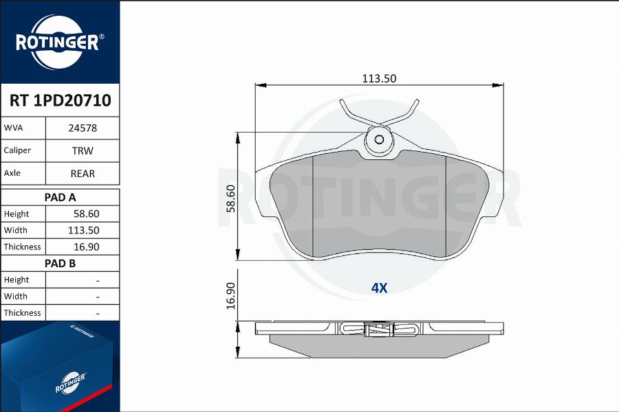 Rotinger RT 1PD20710 - Гальмівні колодки, дискові гальма autozip.com.ua