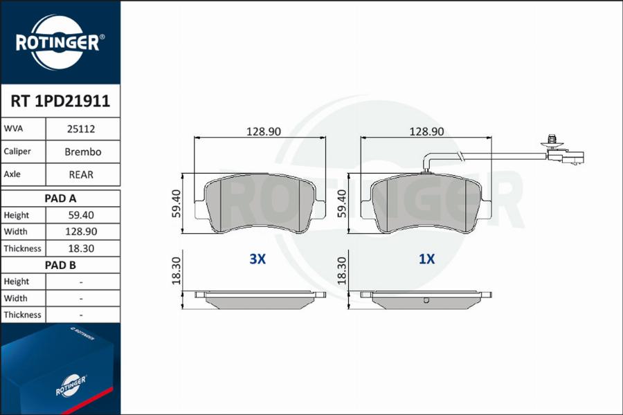 Rotinger RT 1PD21911 - Гальмівні колодки, дискові гальма autozip.com.ua