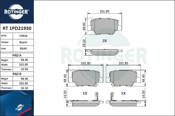 Rotinger RT 1PD21930 - Гальмівні колодки, дискові гальма autozip.com.ua