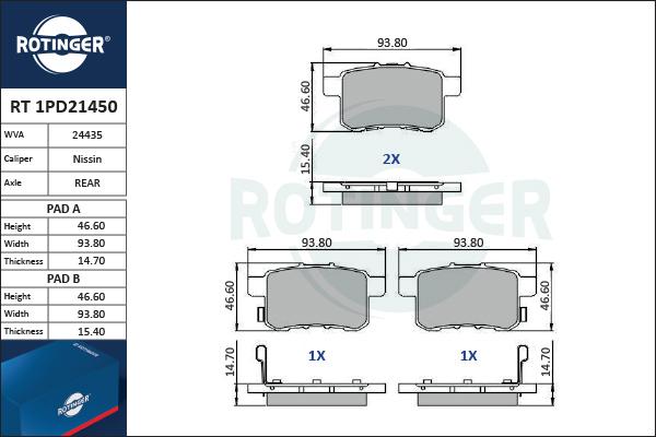 Rotinger RT 1PD21450 - Гальмівні колодки, дискові гальма autozip.com.ua