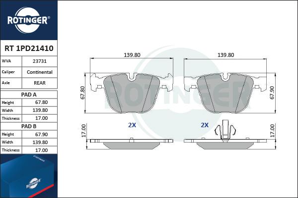 Rotinger RT 1PD21410 - Гальмівні колодки, дискові гальма autozip.com.ua