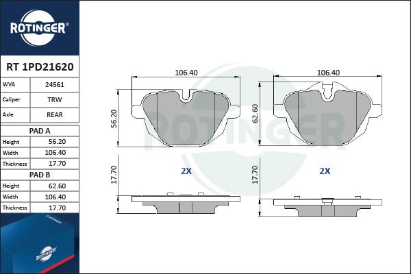 Rotinger RT 1PD21620 - Гальмівні колодки, дискові гальма autozip.com.ua