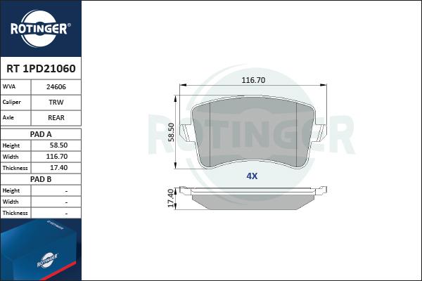 Rotinger RT 1PD21060 - Гальмівні колодки, дискові гальма autozip.com.ua