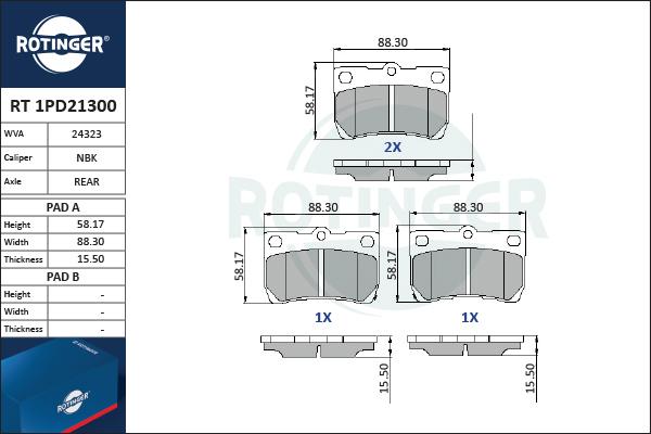 Rotinger RT 1PD21300 - Гальмівні колодки, дискові гальма autozip.com.ua