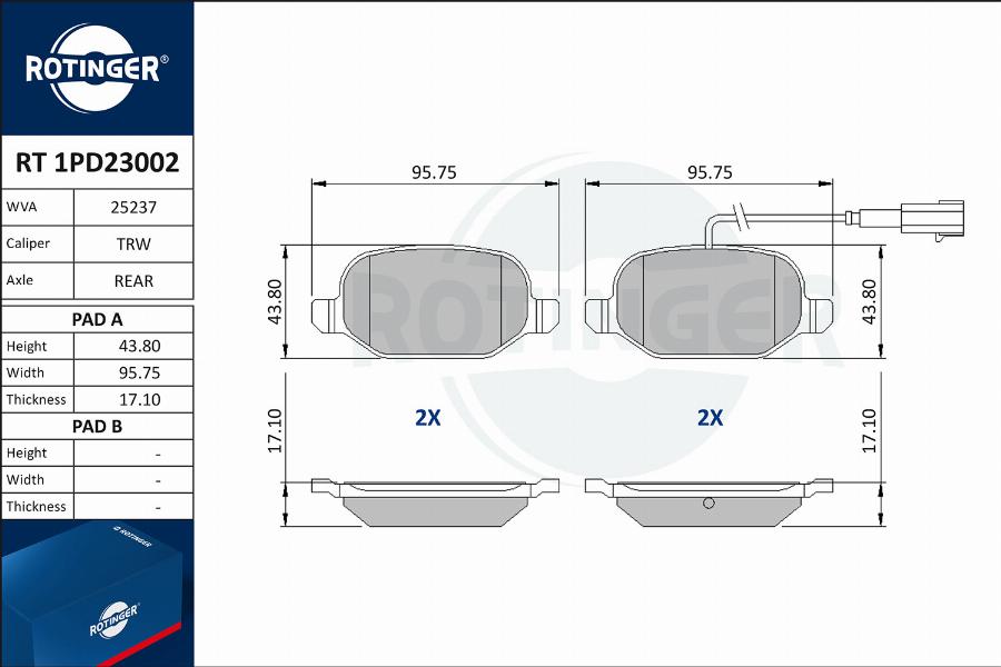 Rotinger RT 1PD23002 - Гальмівні колодки, дискові гальма autozip.com.ua