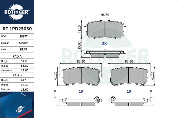 Rotinger RT 1PD23030 - Гальмівні колодки, дискові гальма autozip.com.ua