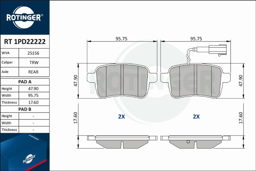 Rotinger RT 1PD22222 - Гальмівні колодки, дискові гальма autozip.com.ua