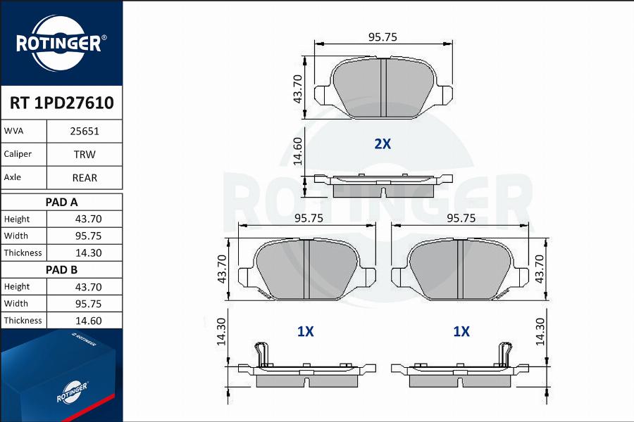 Rotinger RT 1PD27610 - Гальмівні колодки, дискові гальма autozip.com.ua