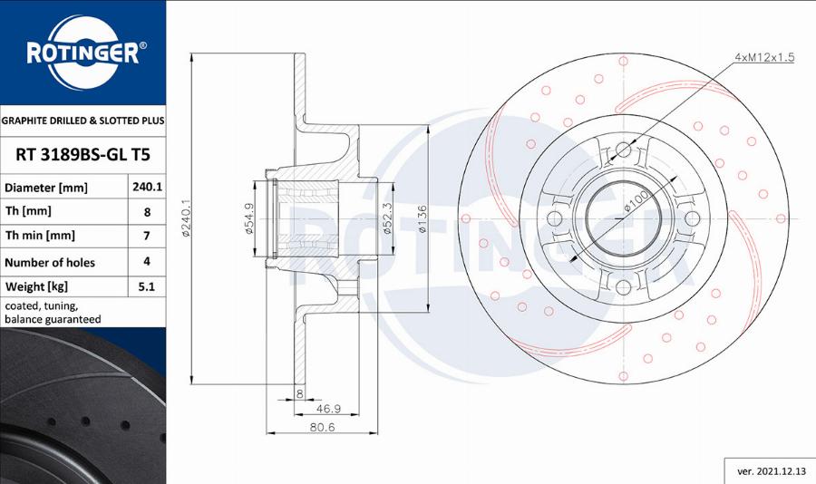 Rotinger RT 3189BS-GL T5 - Гальмівний диск autozip.com.ua