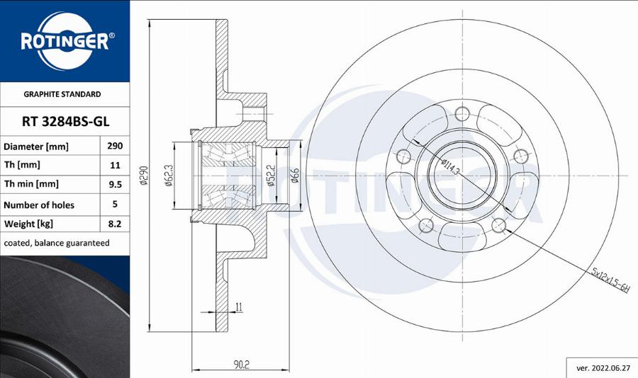 Rotinger RT 3284BS-GL - Гальмівний диск autozip.com.ua