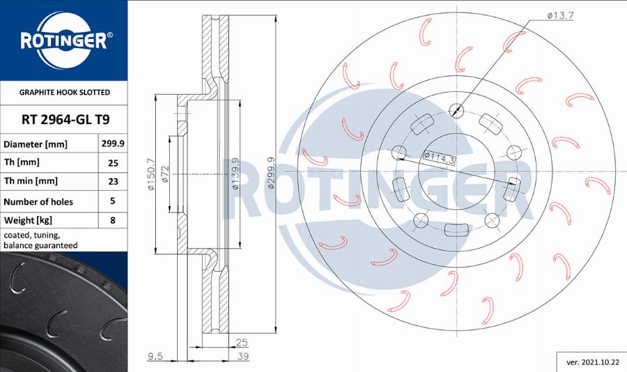 Rotinger RT 2964-GL T9 - Гальмівний диск autozip.com.ua