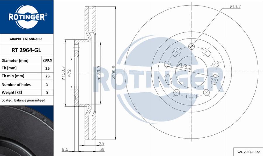 Rotinger RT 2964-GL - Гальмівний диск autozip.com.ua