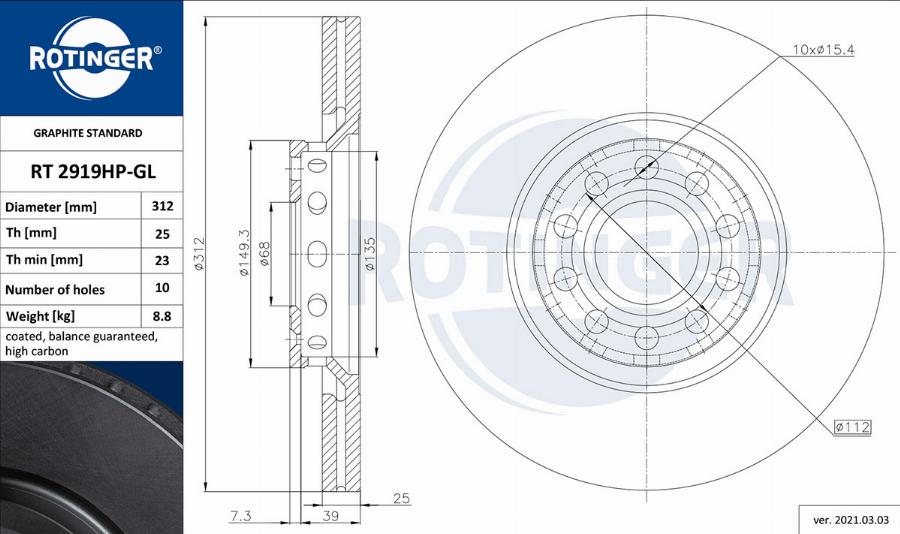 Rotinger RT 2919HP-GL - Гальмівний диск autozip.com.ua