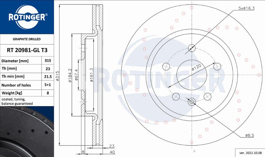 Rotinger RT 20981-GL T3 - Гальмівний диск autozip.com.ua