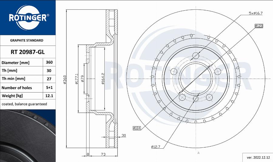 Rotinger RT 20987-GL - Гальмівний диск autozip.com.ua