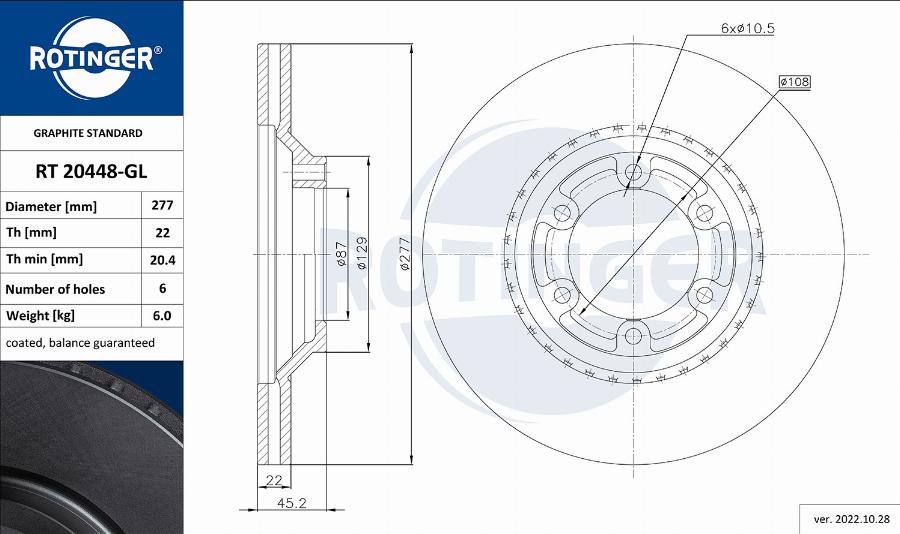 Rotinger RT 20448-GL - Гальмівний диск autozip.com.ua