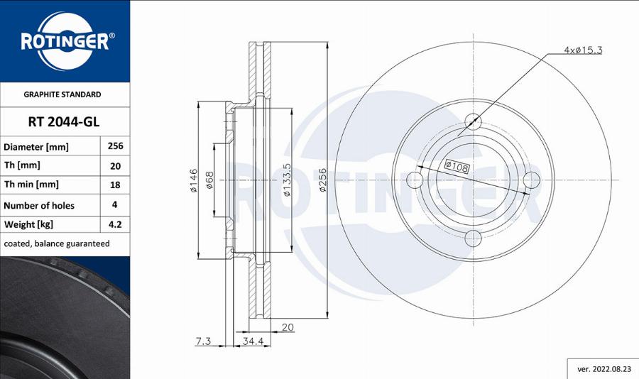 Rotinger RT 2044-GL - Гальмівний диск autozip.com.ua