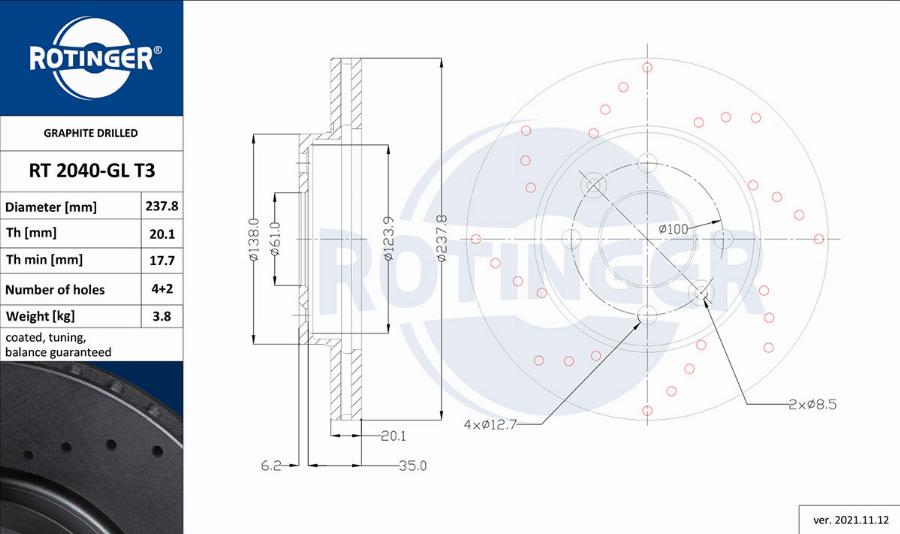 Rotinger RT 2040-GL T3 - Гальмівний диск autozip.com.ua