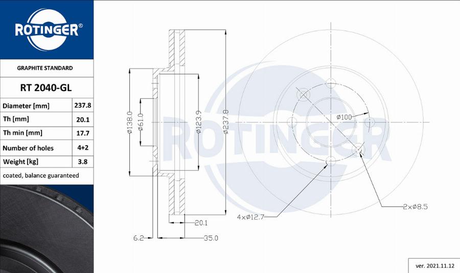 Rotinger RT 2040-GL - Гальмівний диск autozip.com.ua