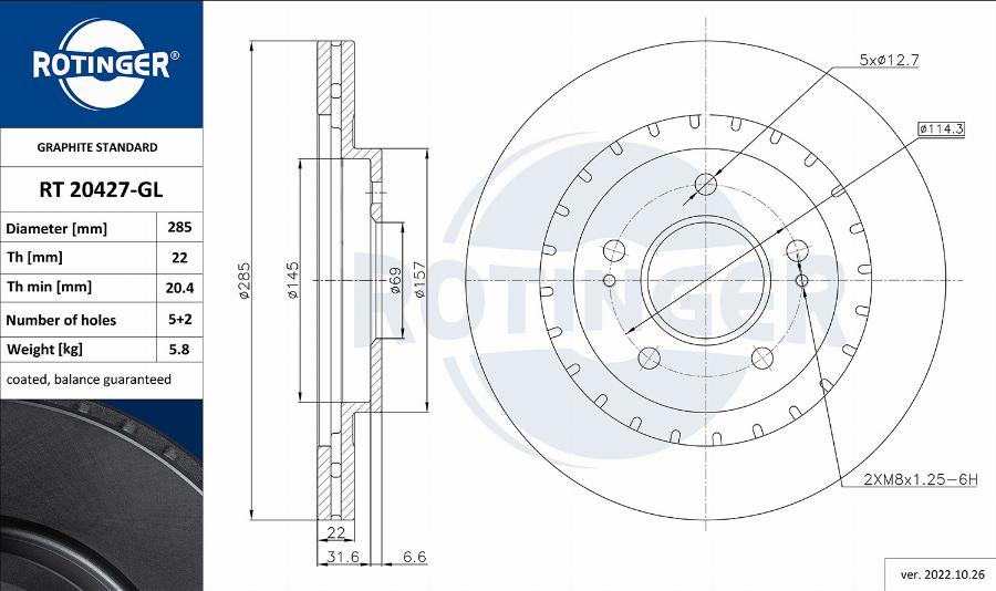 Rotinger RT 20427-GL - Гальмівний диск autozip.com.ua