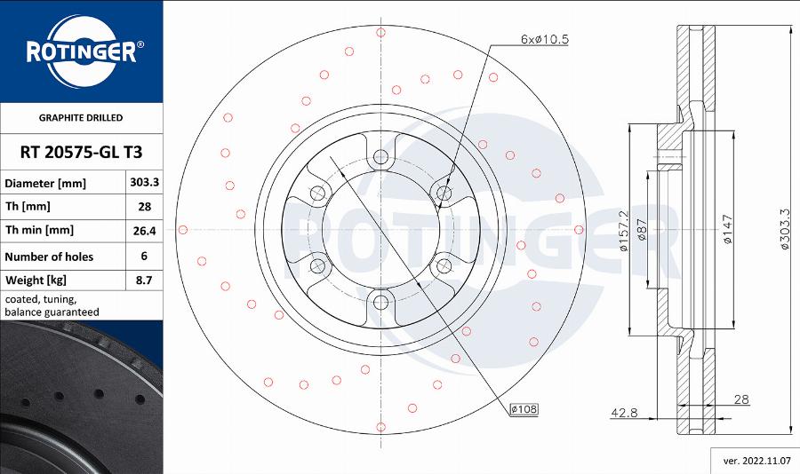 Rotinger RT 20575-GL T3 - Гальмівний диск autozip.com.ua