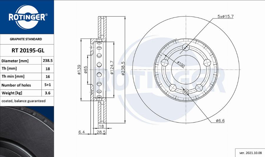 Rotinger RT 20195-GL - Гальмівний диск autozip.com.ua