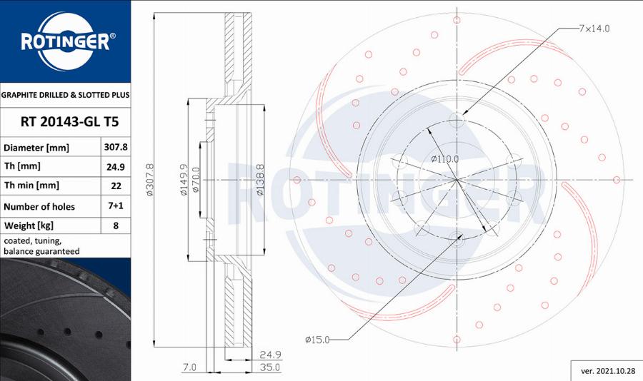 Rotinger RT 20143-GL T5 - Гальмівний диск autozip.com.ua