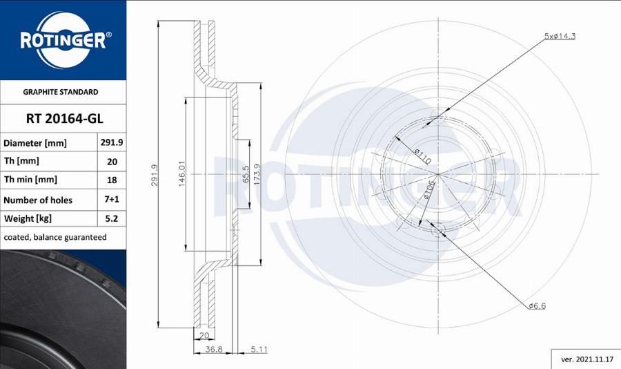 Rotinger RT 20164-GL - Гальмівний диск autozip.com.ua