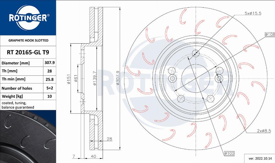 Rotinger RT 20165-GL T9 - Гальмівний диск autozip.com.ua