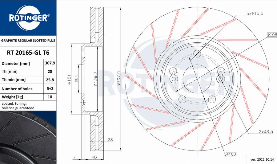 Rotinger RT 20165-GL T6 - Гальмівний диск autozip.com.ua