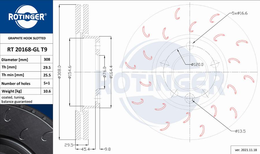 Rotinger RT 20168-GL T9 - Гальмівний диск autozip.com.ua