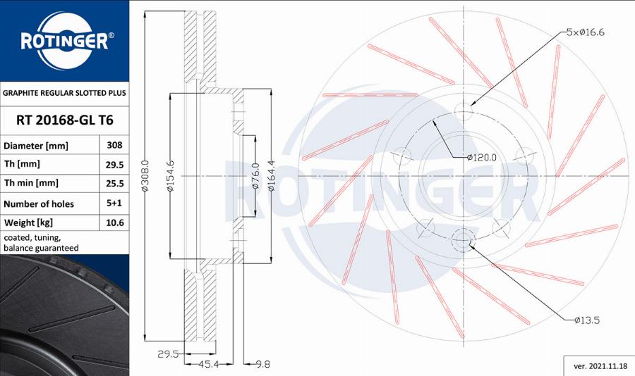 Rotinger RT 20168-GL T6 - Гальмівний диск autozip.com.ua