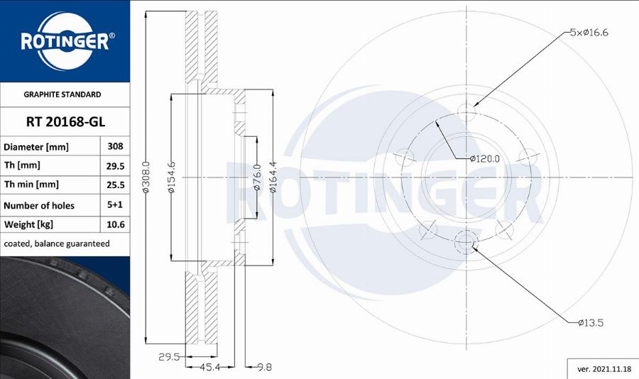 Rotinger RT 20168-GL - Гальмівний диск autozip.com.ua