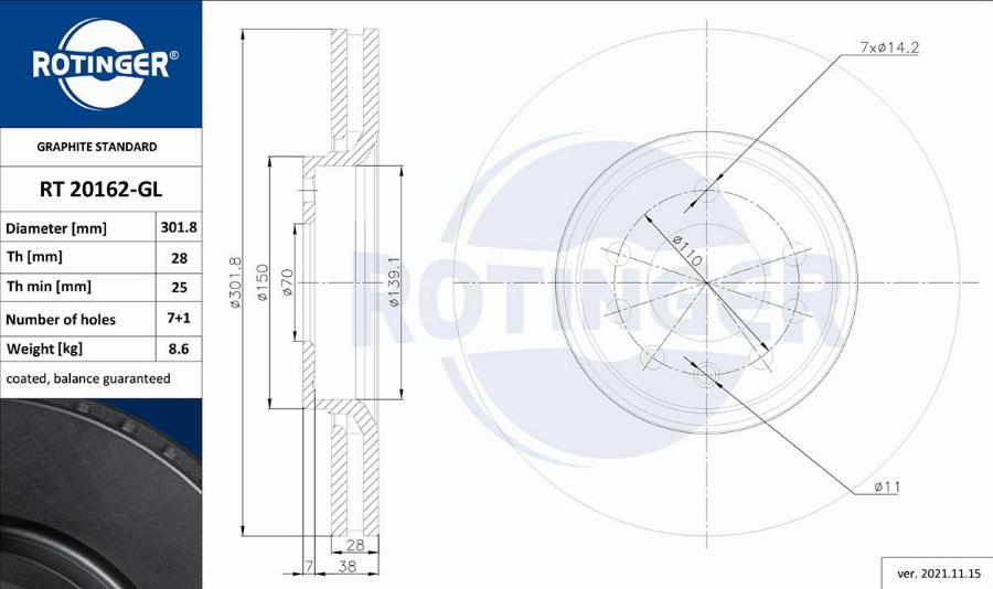 Rotinger RT 20162-GL - Гальмівний диск autozip.com.ua