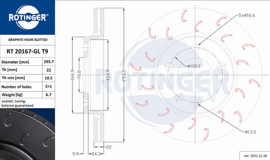 Rotinger RT 20167-GL T9 - Гальмівний диск autozip.com.ua