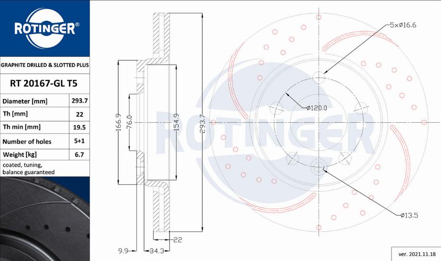 Rotinger RT 20167-GL T5 - Гальмівний диск autozip.com.ua