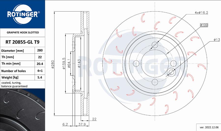 Rotinger RT 20855-GL T9 - Гальмівний диск autozip.com.ua