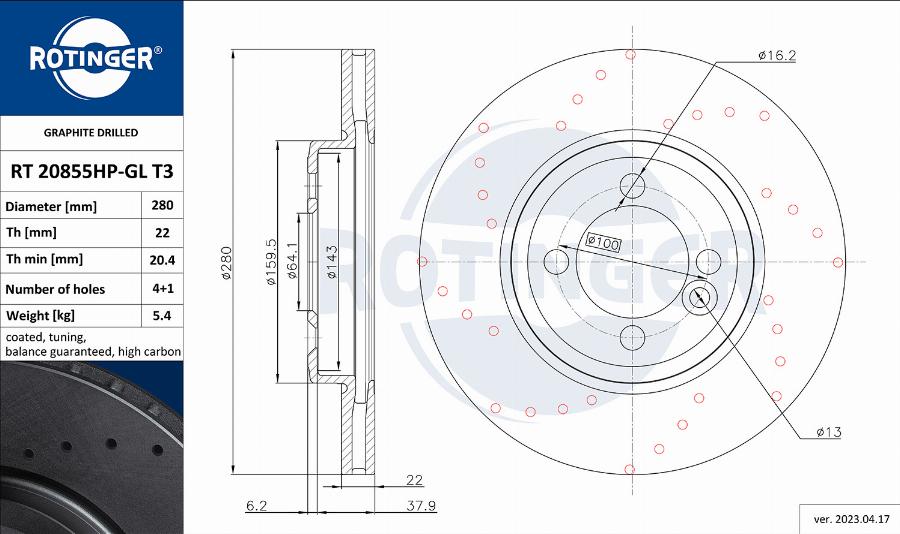 Rotinger RT 20855HP-GL T3 - Гальмівний диск autozip.com.ua