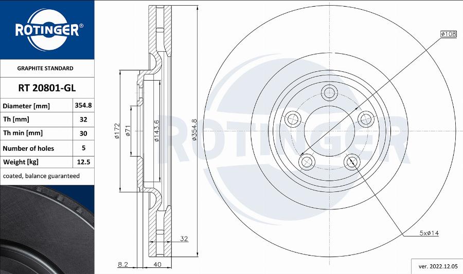 Rotinger RT 20801-GL - Гальмівний диск autozip.com.ua