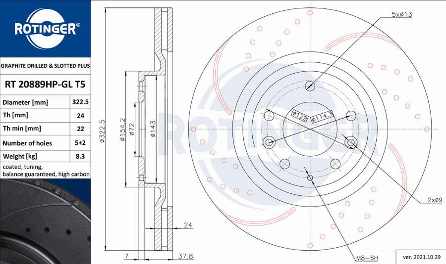 Rotinger RT 20889HP-GL T5 - Гальмівний диск autozip.com.ua