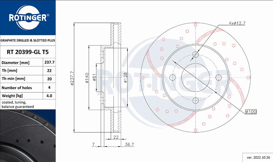 Rotinger RT 20399-GL T5 - Гальмівний диск autozip.com.ua