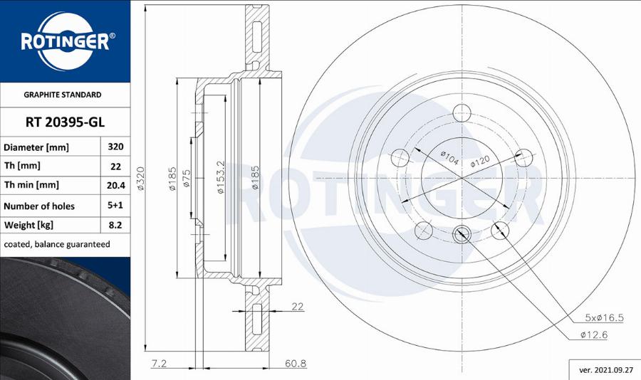 Rotinger RT 20395-GL - Гальмівний диск autozip.com.ua