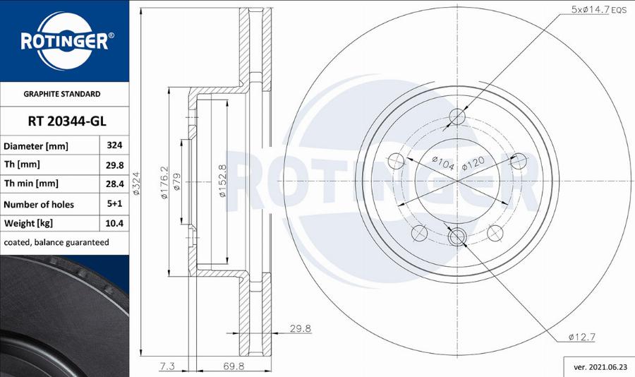 Rotinger RT 20344-GL - Гальмівний диск autozip.com.ua